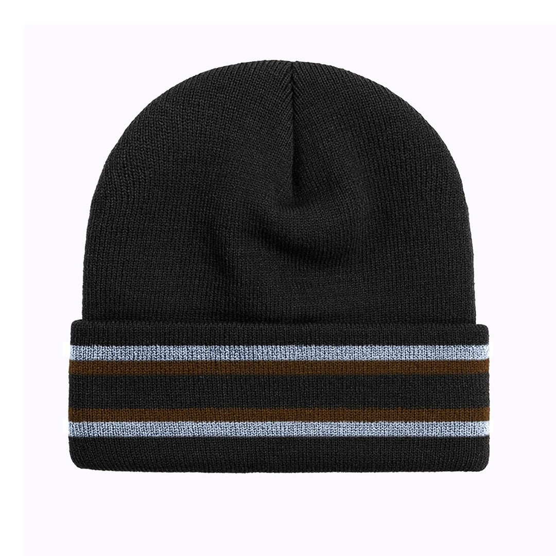 2-Pack: Mens Winter Warm Cozy Knit Cuffed Striped Beanie Hat with Faux faux Lining Image 6