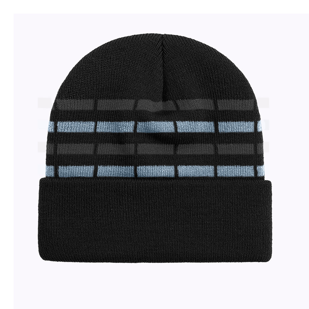 Mens Winter Knit Beanie Hat Faux faux Lining Cuffed Solid Striped Warm Cozy Image 4