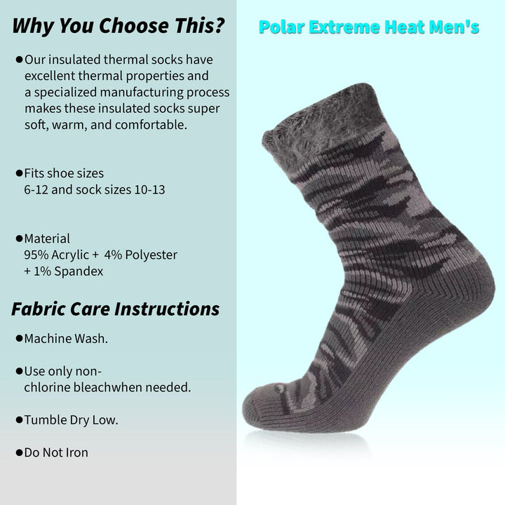 Mens Polar Extreme Thermal Crew Socks Ultra-Soft Insulated Winter Warm 9-11 Image 4