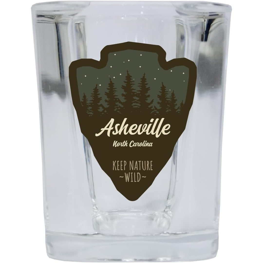 Asheville North Carolina Camping Souvenir 2 oz Shot Glass Square Base Arrowhead Design Image 1