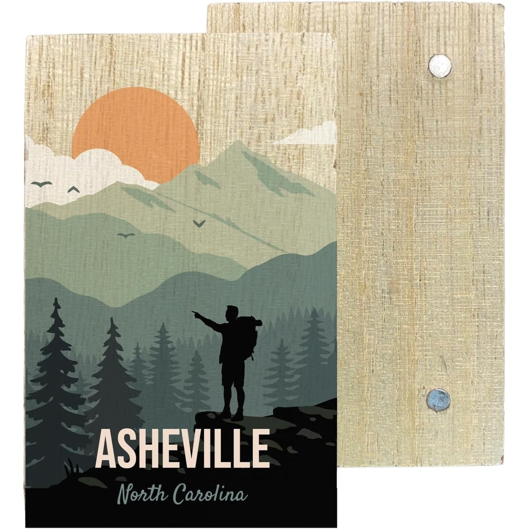 Asheville North Carolina 2" x 3" Wooden Fridge Magnet Hiking Design Camping Souvenir Image 1