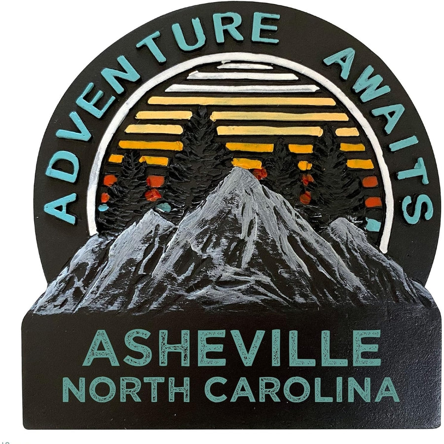 Asheville North Carolina Hand Painted Resin Refrigerator Magnet 3-Inch Approximately Adventure Awaits Design Image 1