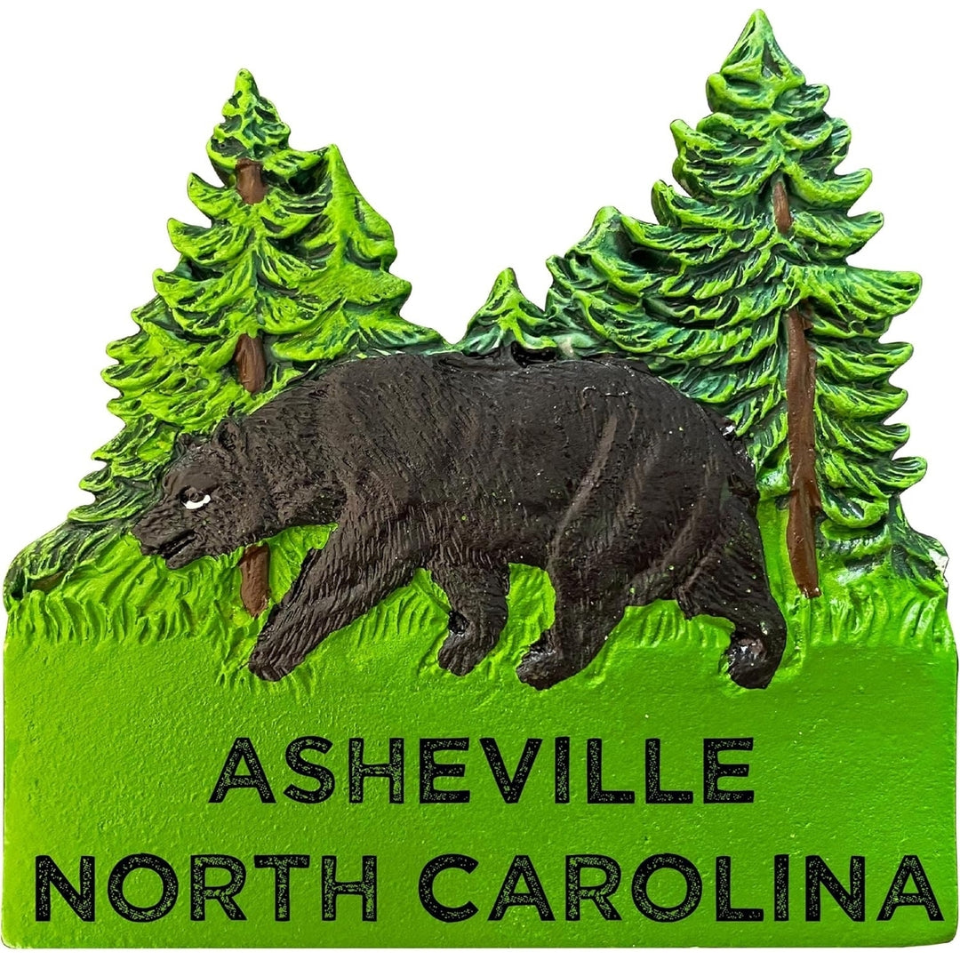 Asheville North Carolina Hand Painted Resin Refrigerator Magnet 3-Inch Approximately Bear Design Image 1