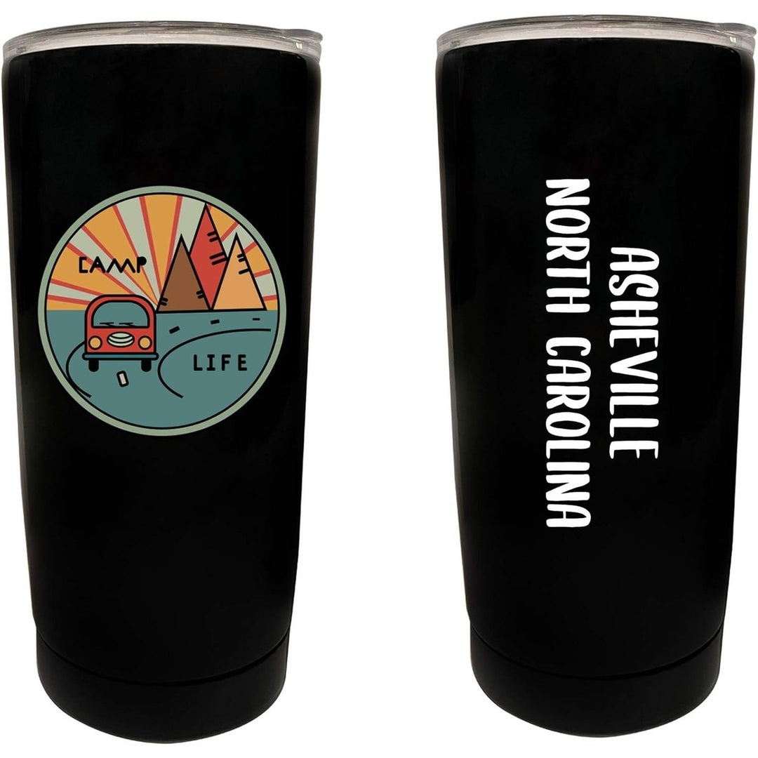 Asheville North Carolina Souvenir 16 oz Black Stainless Steel Insulated Tumbler Camp Life Design Image 1