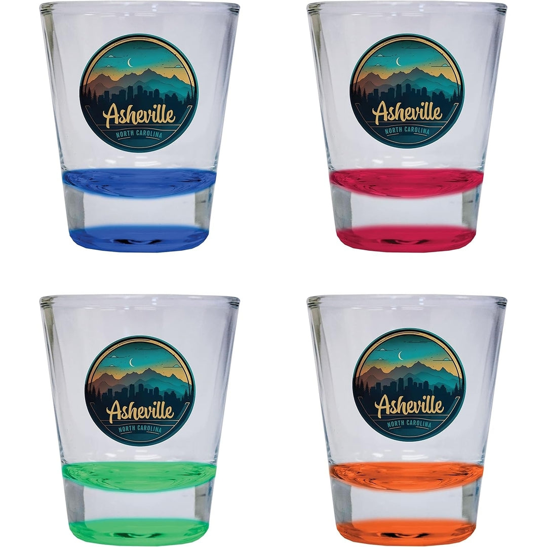 Asheville North Carolina Souvenir 1.5 Ounce Shot Glass Round 4-Pack Clear Image 1