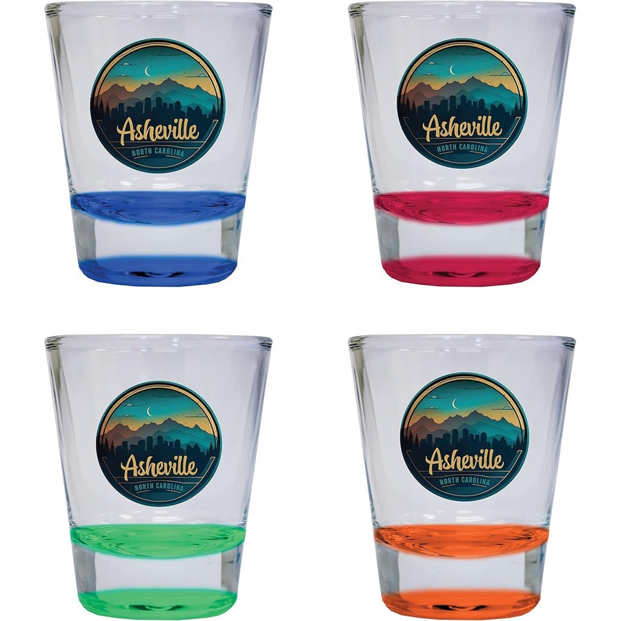 Asheville North Carolina Souvenir 1.5 Ounce Shot Glass Round 4-Pack Clear Image 1