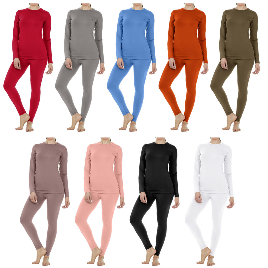 3-Sets: Womens Fleece Lined Winter Warm Soft Thermal Sets for Cold Weather Image 3