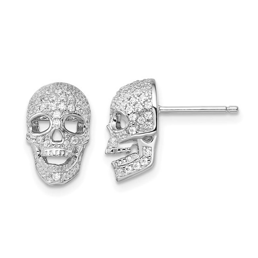 Sterling Silver Skull Post Charm Earrings with Cubic Zirconia (CZ)s Image 1