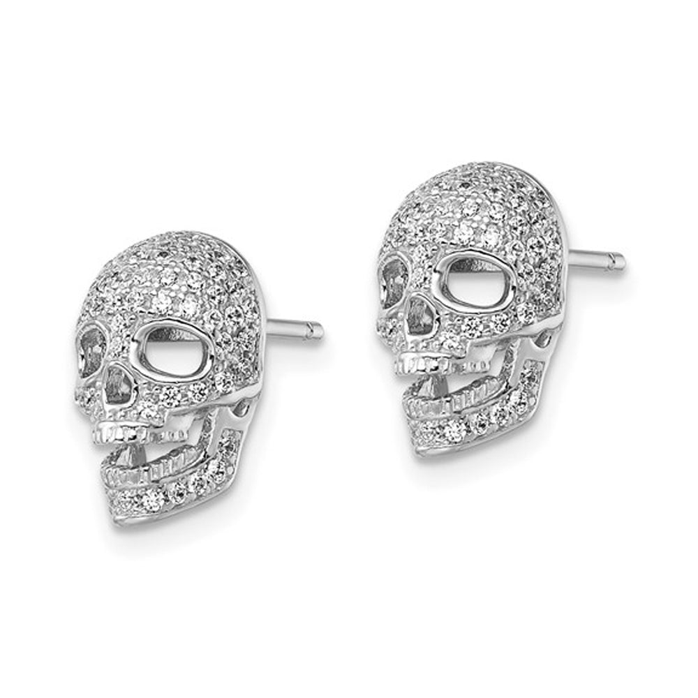 Sterling Silver Skull Post Charm Earrings with Cubic Zirconia (CZ)s Image 4