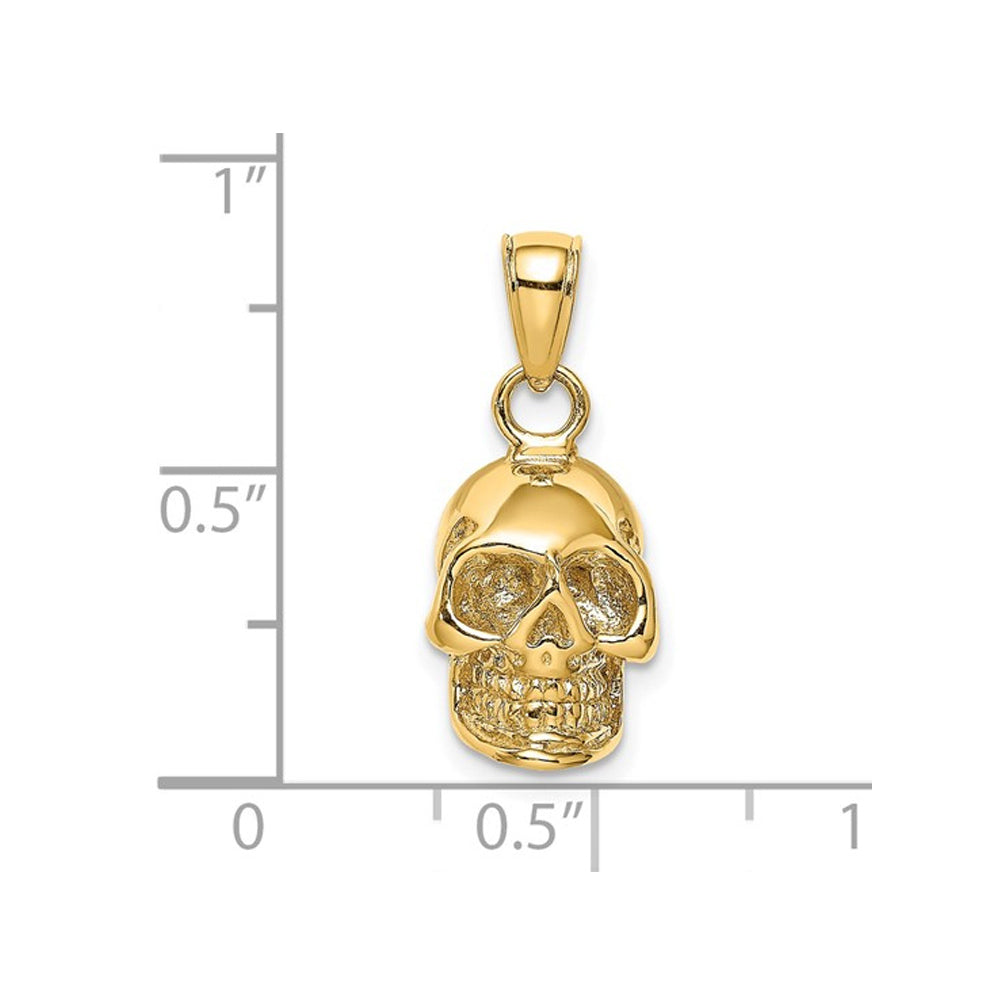 14K Yellow Gold Polished Skull Charm Pendant Necklace (NO CHAIN) Image 2
