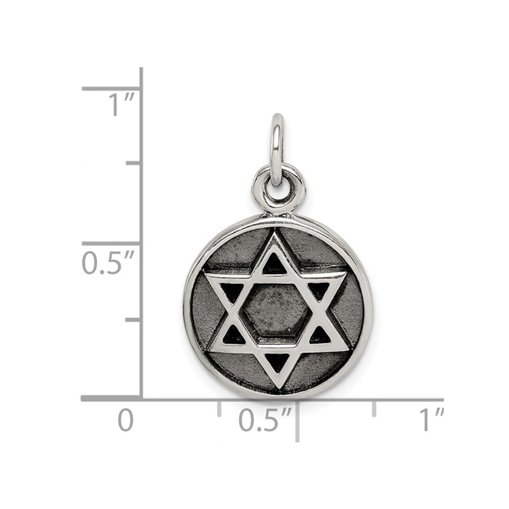 Antiqued Sterling Silver Star of David Medal Pendant Necklace with Chain Image 3