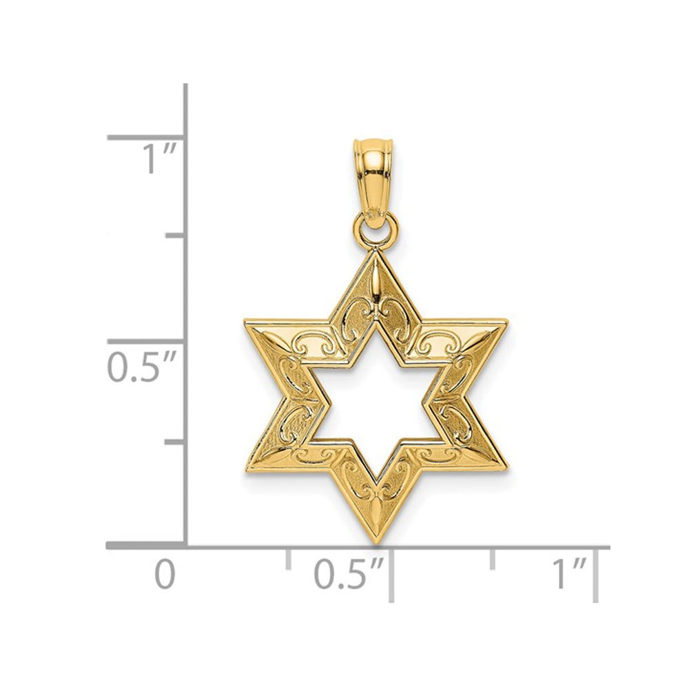 14K Yellow Gold Textured Star Of David Pendant Necklace with Chain Image 2