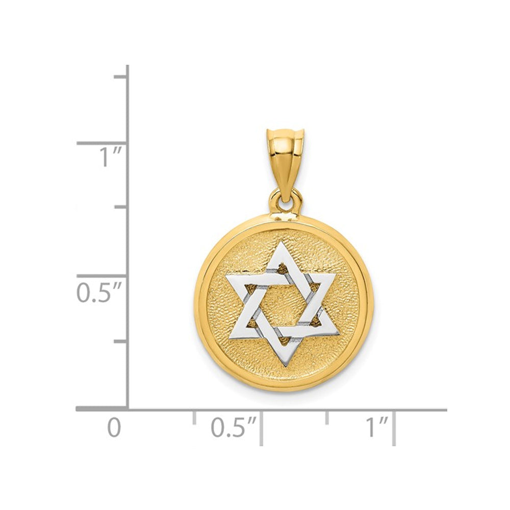 14K Yellow Gold Star of David Disc Charm Pendant Necklace with Chain Image 2