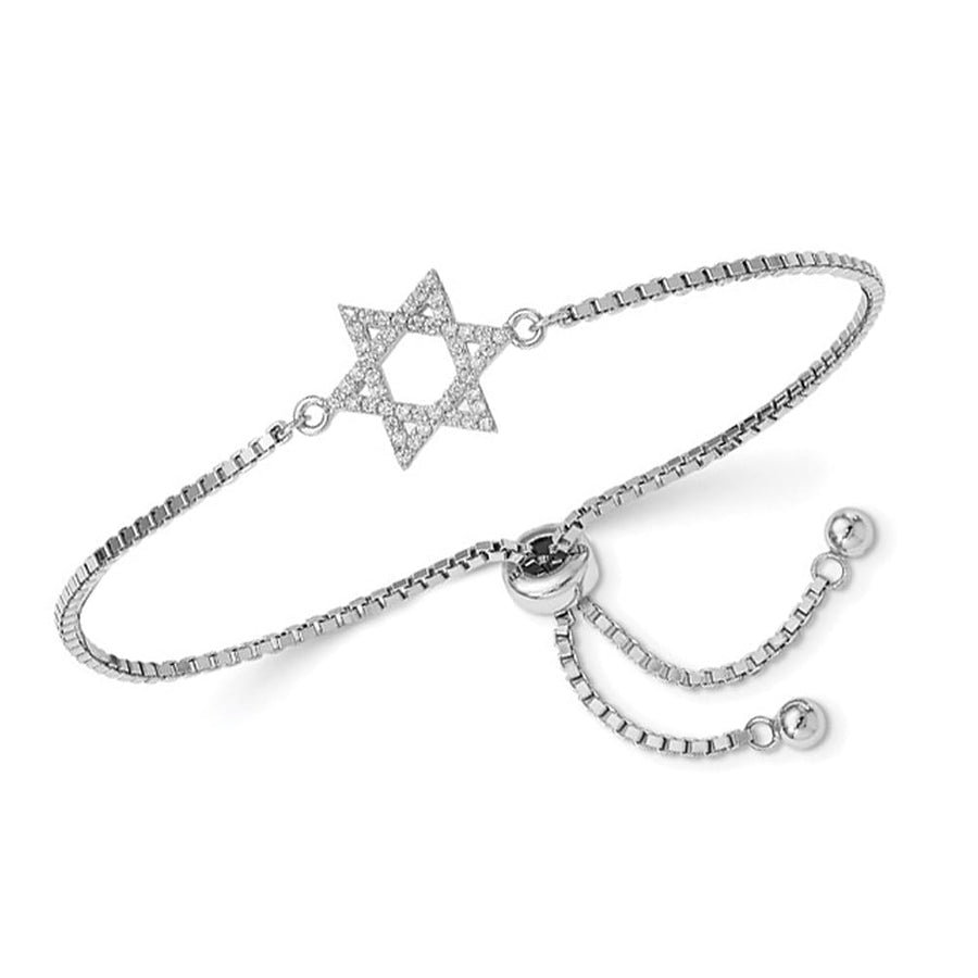 Sterling Silver Rhodium-Plated CZ Star of David Charm Bracelet Image 1