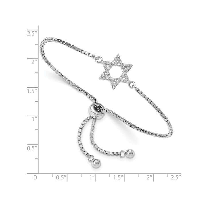 Sterling Silver Rhodium-Plated CZ Star of David Charm Bracelet Image 3