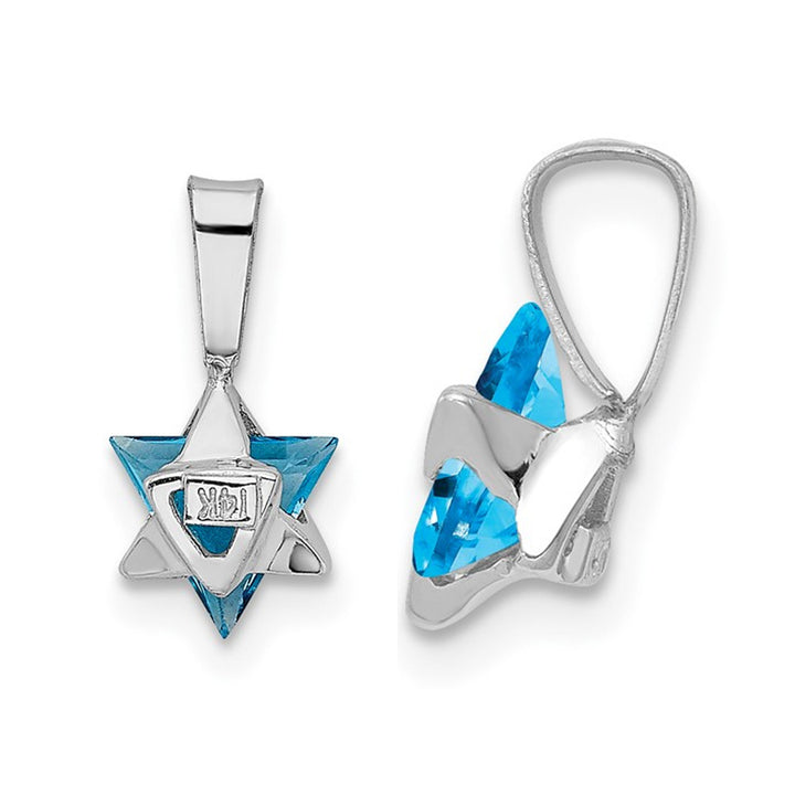 14K White Gold Star Of David Blue Topaz Pendant Necklace with Chain Image 3