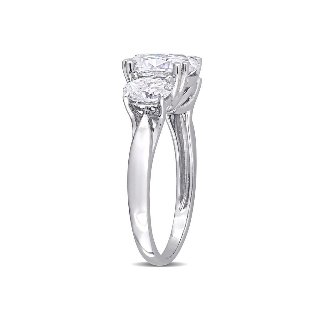 3.00 Carat (ctw) Lab-Created Three-Stone Oval Moissanite Engagement Ring in 10K White Gold Image 2