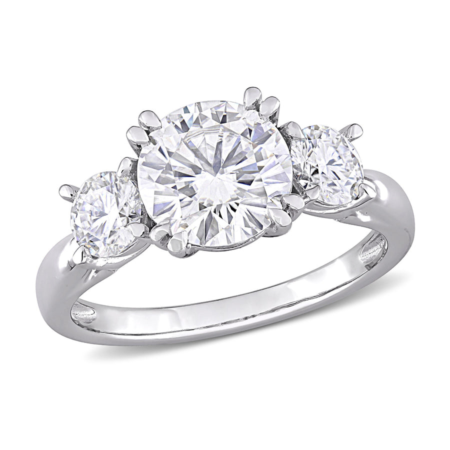 2.59 Carat (ctw) Lab-Created Three-Stone Round Moissanite Engagement Ring in 10K White Gold Image 1