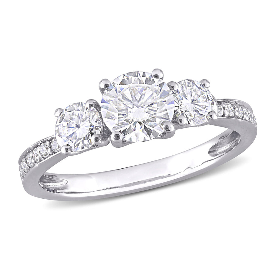 1.30 Carat (ctw) Lab-Created Three-Stone Moissanite Engagement Ring in 10K White Gold Image 1