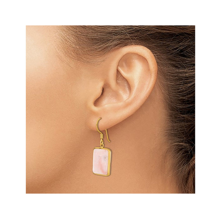 Pink Opal Dangle Earrings in Yellow Plated Sterling Silver Image 4