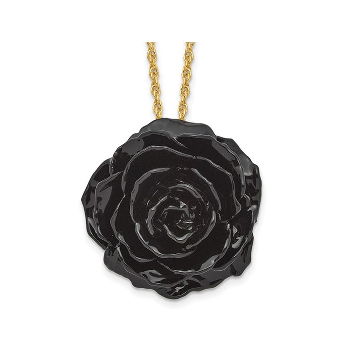 Lacquer Dipped Black Real Rose with 18 inch Yellow Plated Necklace Chain Image 1