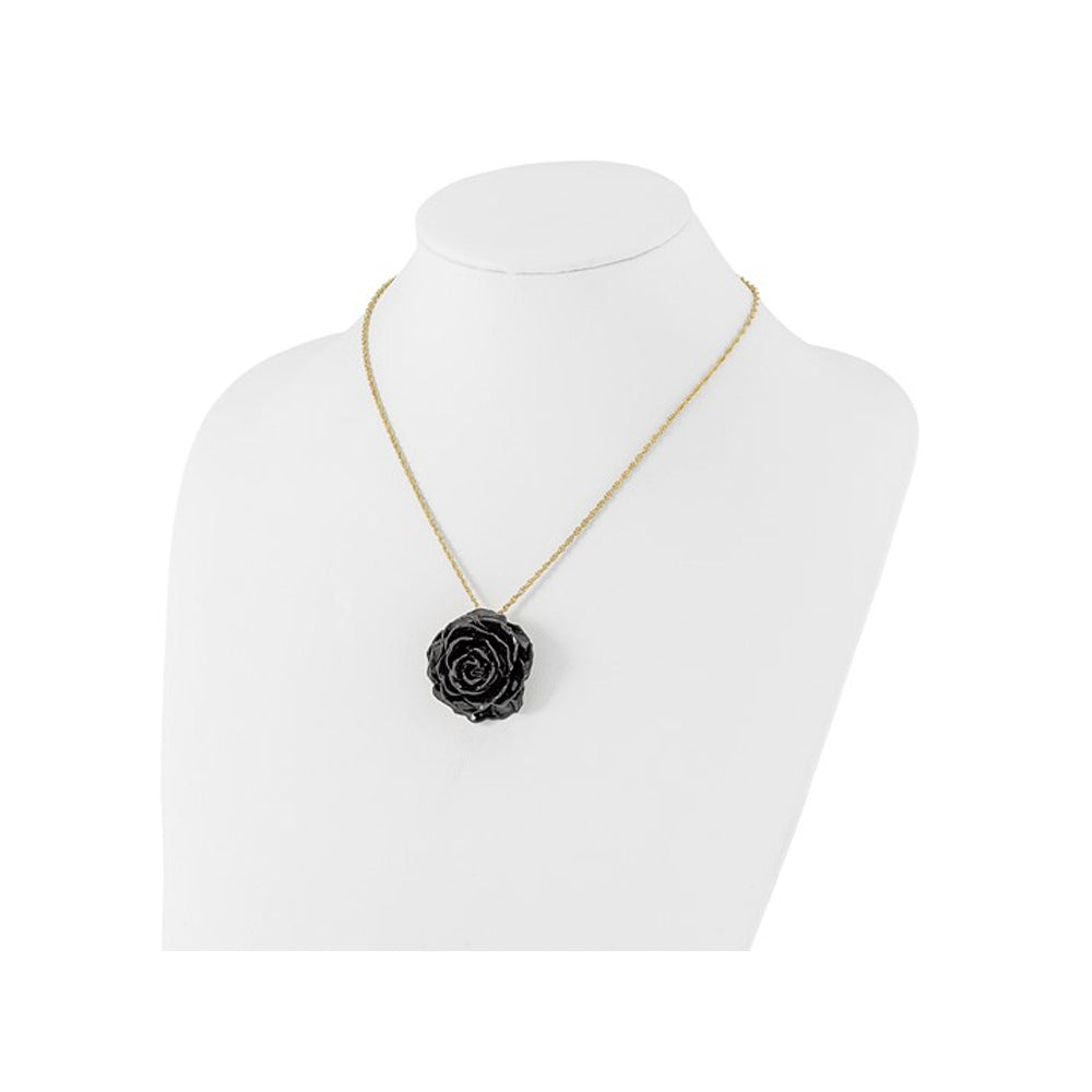 Lacquer Dipped Black Real Rose with 18 inch Yellow Plated Necklace Chain Image 4