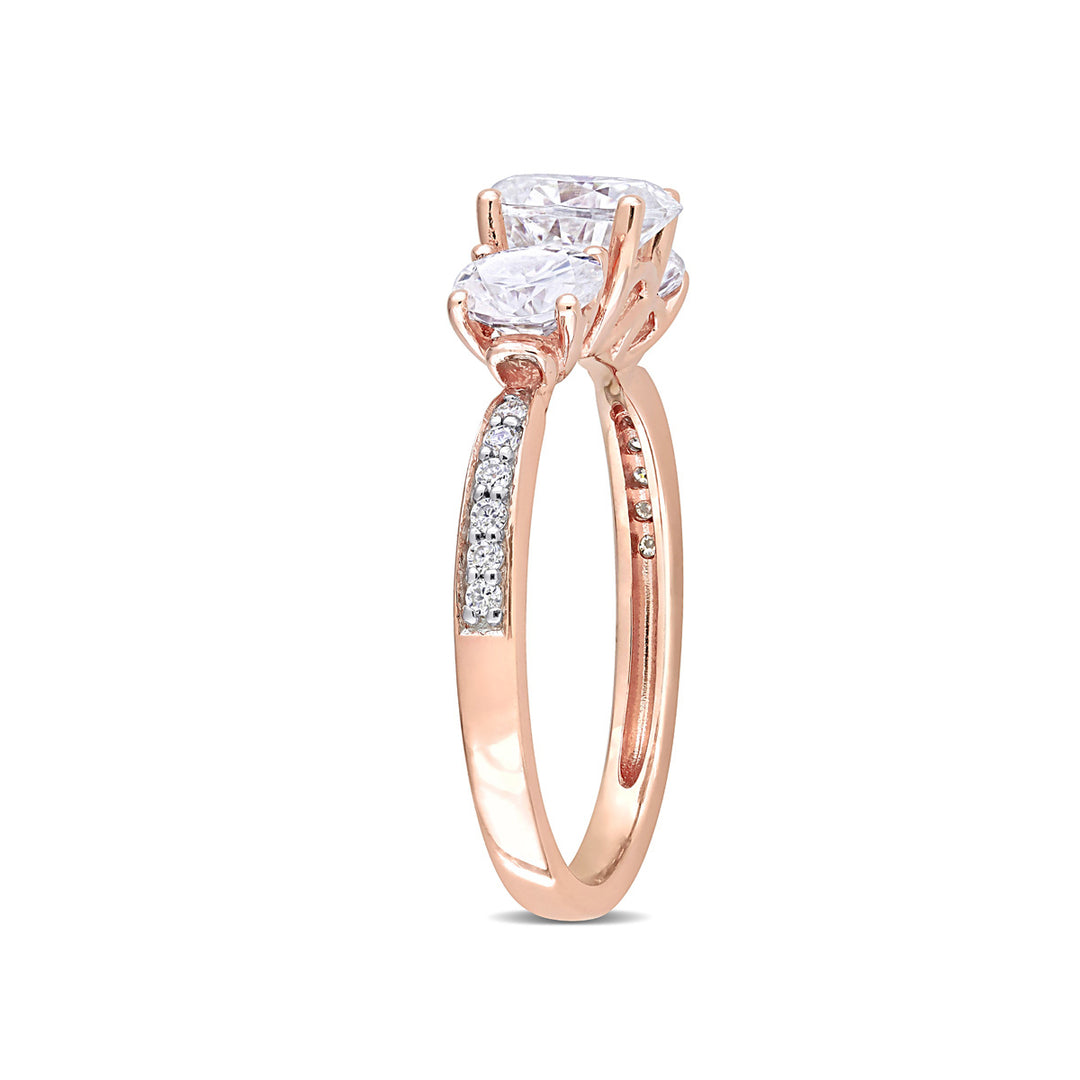 1.80 Carat (ctw) Lab-Created Three-Stone Oval Moissanite Engagement Ring in 10K Rose Gold Image 4