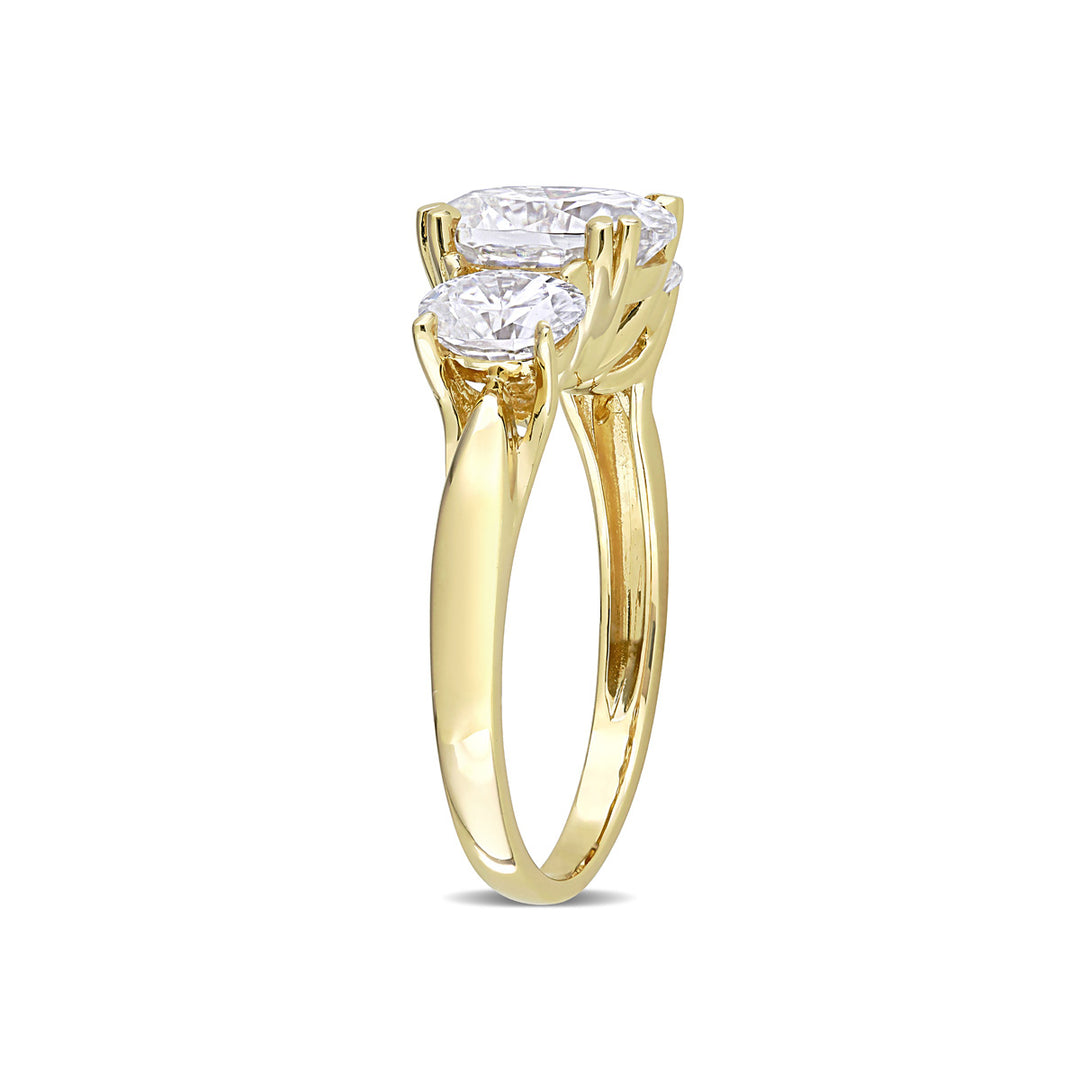 3.00 Carat (ctw) Lab-Created Three-Stone Oval Moissanite Engagement Ring in 10K Yellow Gold Image 3