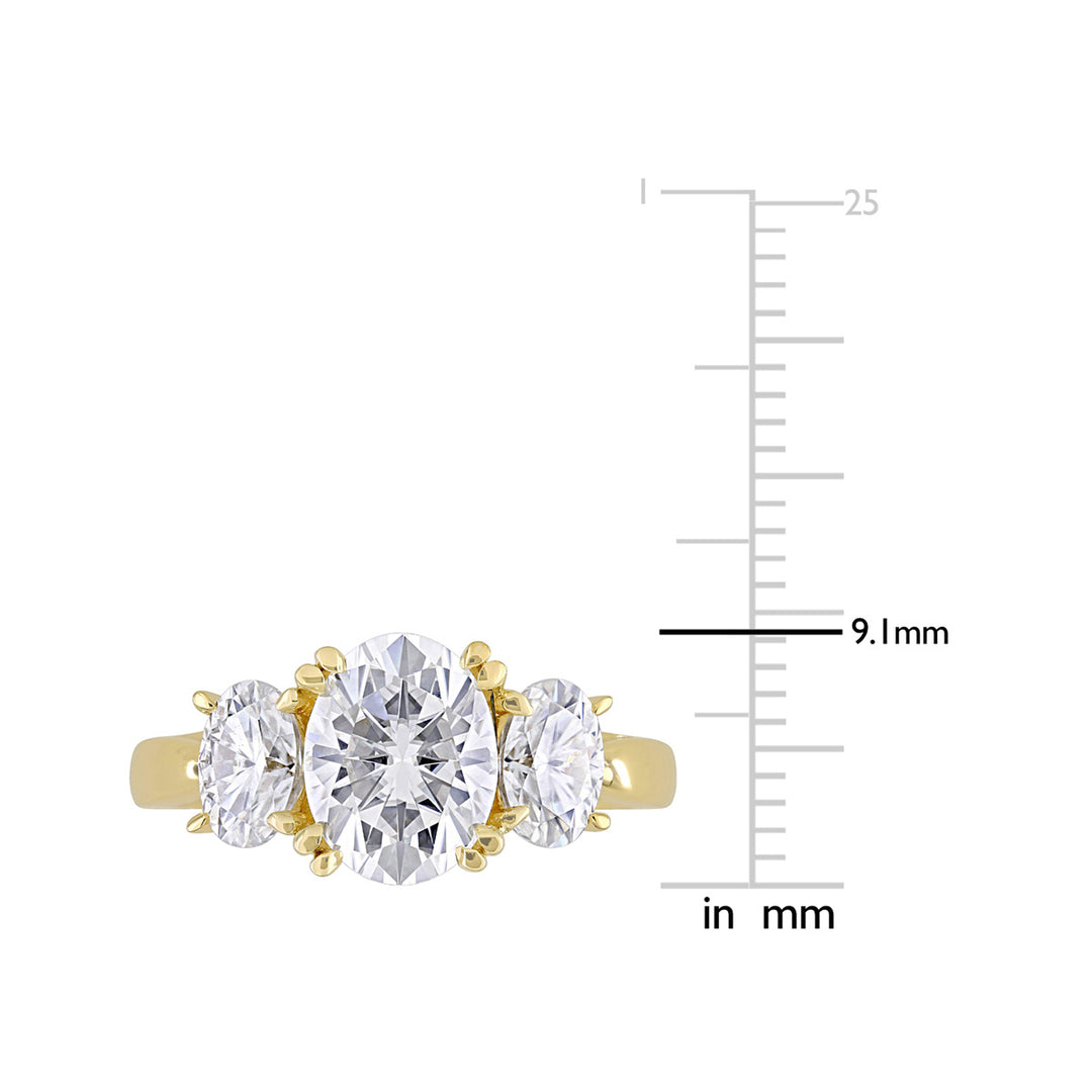 3.00 Carat (ctw) Lab-Created Three-Stone Oval Moissanite Engagement Ring in 10K Yellow Gold Image 4