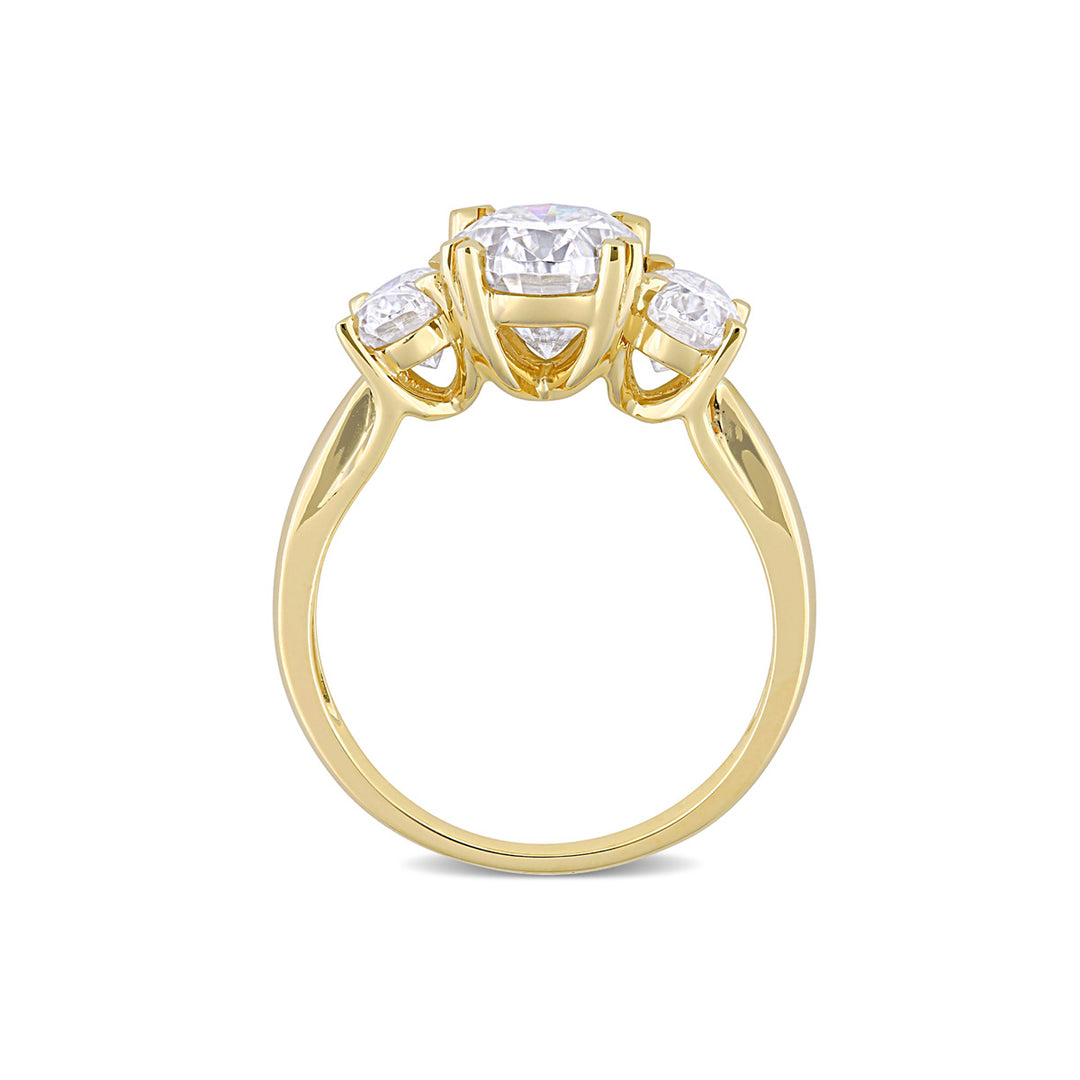 3.00 Carat (ctw) Lab-Created Three-Stone Oval Moissanite Engagement Ring in 10K Yellow Gold Image 4