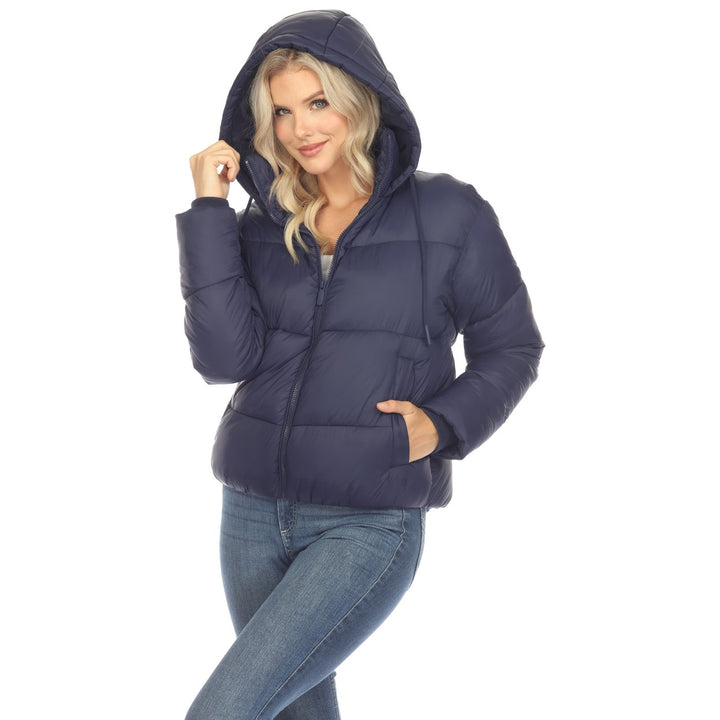 White Mark Womens Zip Hooded Puffer Jacket with Pockets Image 1