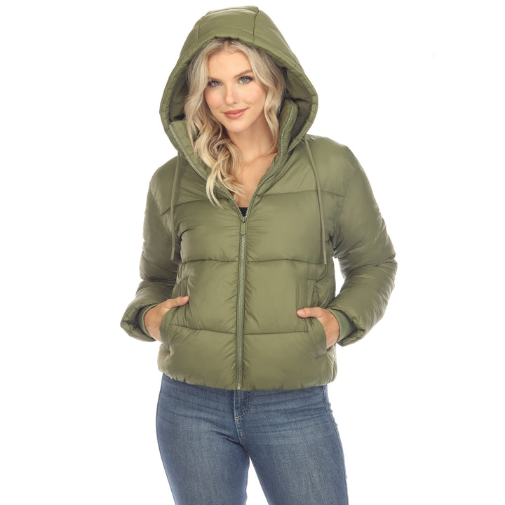 White Mark Womens Zip Hooded Puffer Jacket with Pockets Image 3