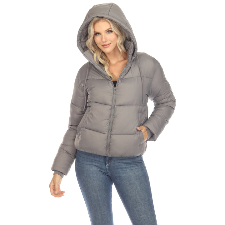 White Mark Womens Zip Hooded Puffer Jacket with Pockets Image 4