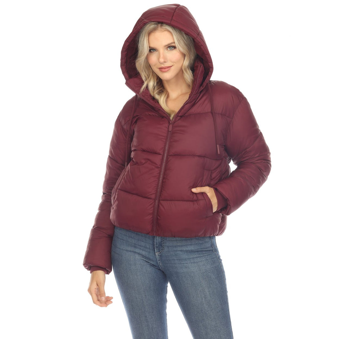White Mark Womens Zip Hooded Puffer Jacket with Pockets Image 1