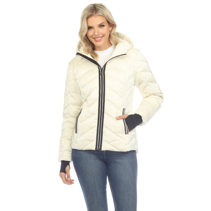 White Mark Womens Reflective Puffer Hooded Jacket Image 2