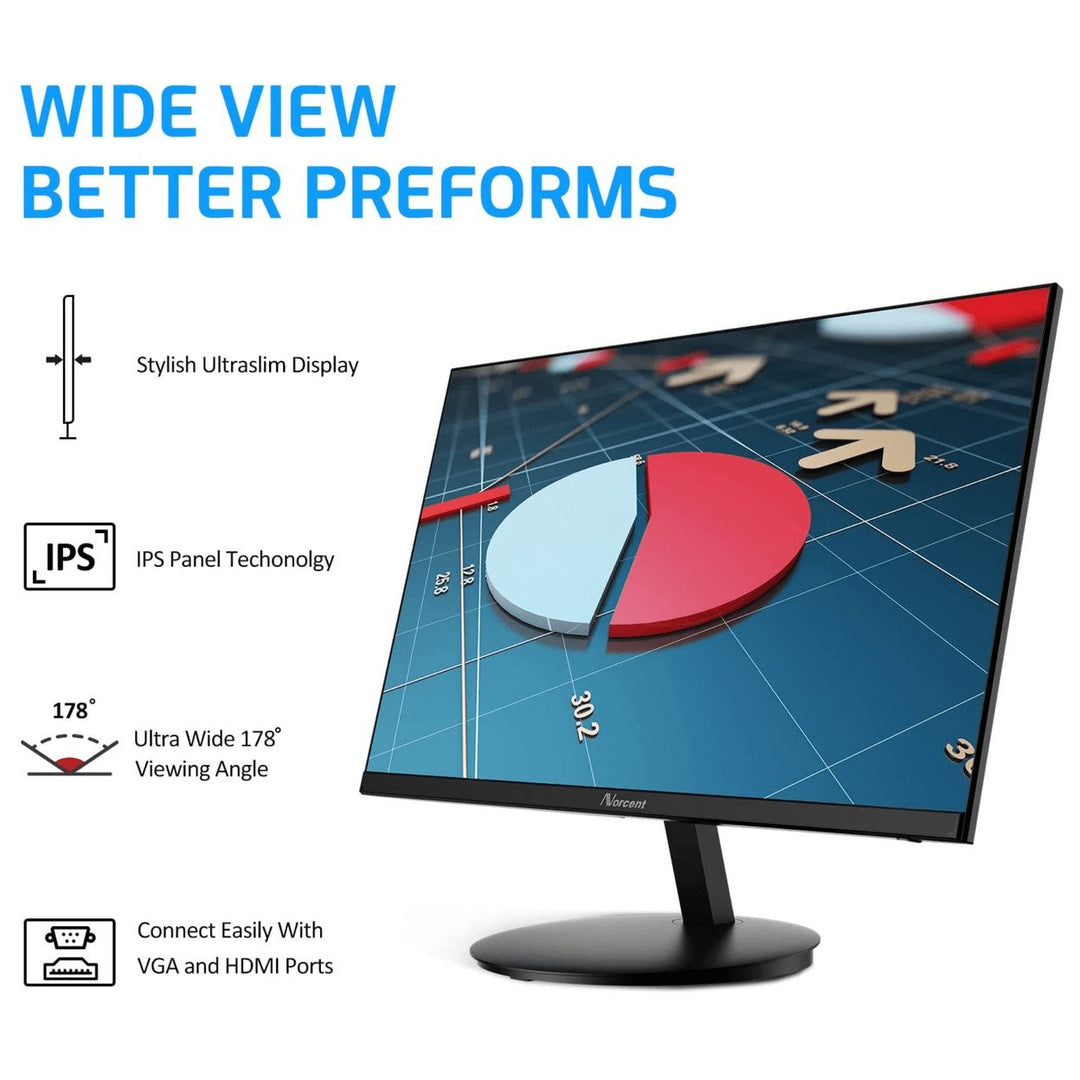 Norcent 24 Inch Frameless Computer Monitor FHD 75HZ VA with Built-In Speakers Image 2