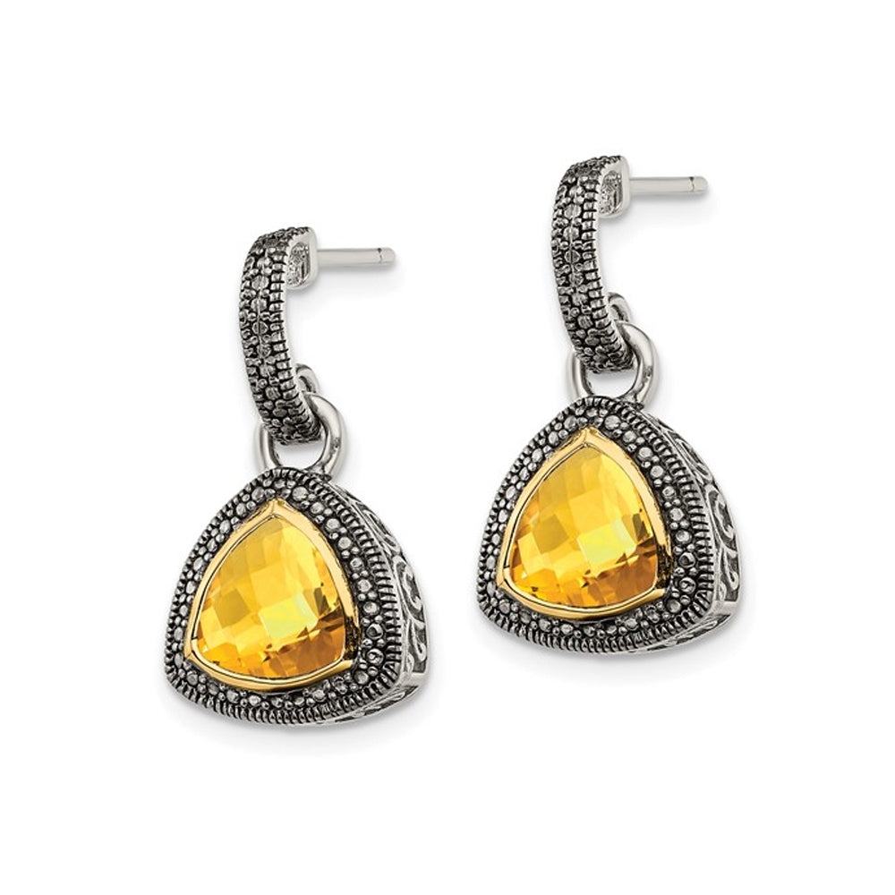 4.00 Carat (ctw) Citrine Dangle Post Earrings in Sterling Silver with 14K Gold Accents Image 4