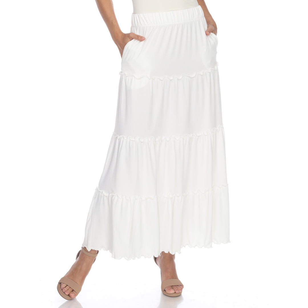White Mark Womens Tiered Maxi Skirt with Pockets Image 3
