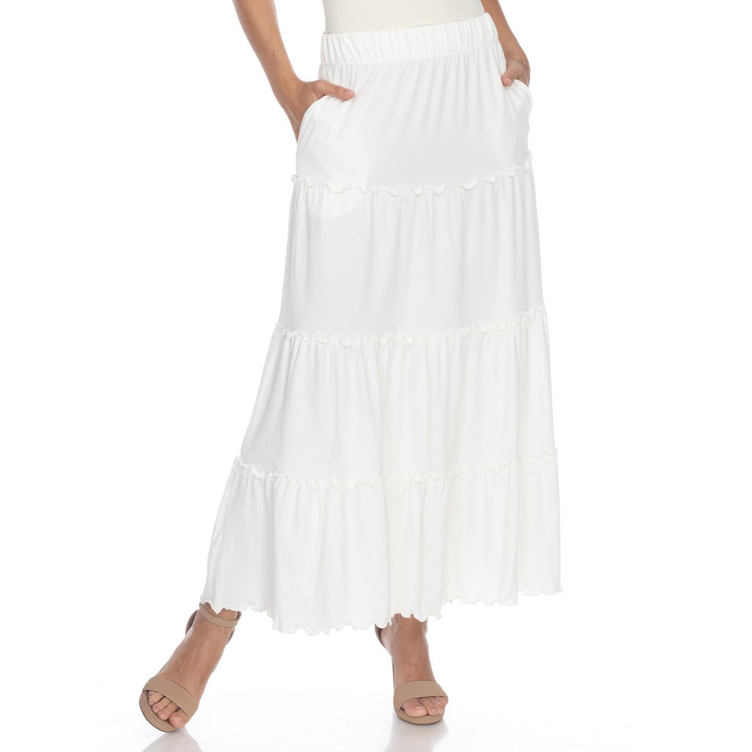 White Mark Tiered Maxi Skirt Womens White with Pockets A-Line Lightweight Size S Image 3