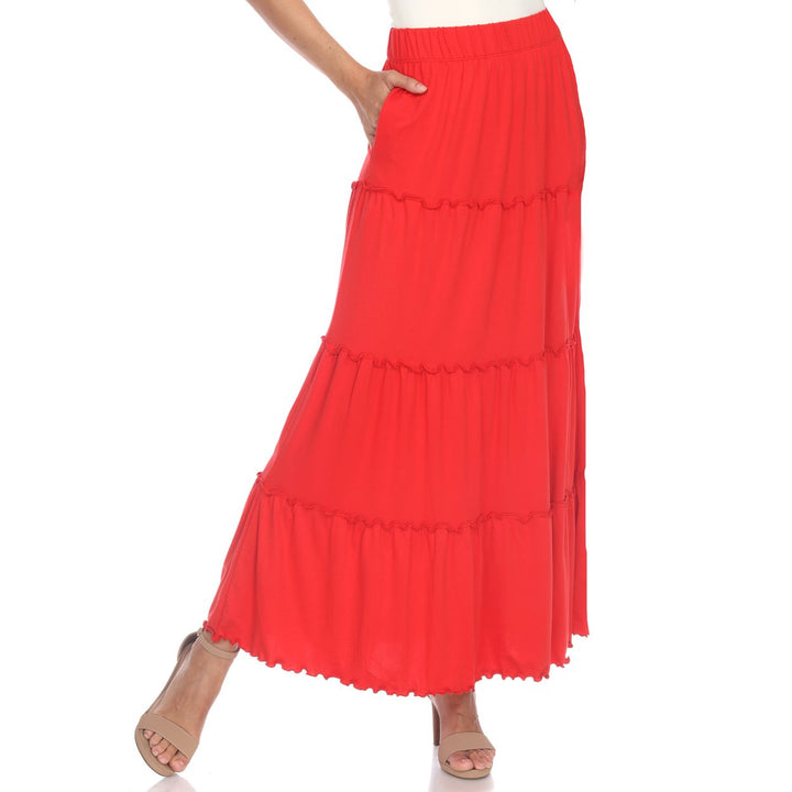 White Mark Womens Tiered Maxi Skirt with Pockets Image 4