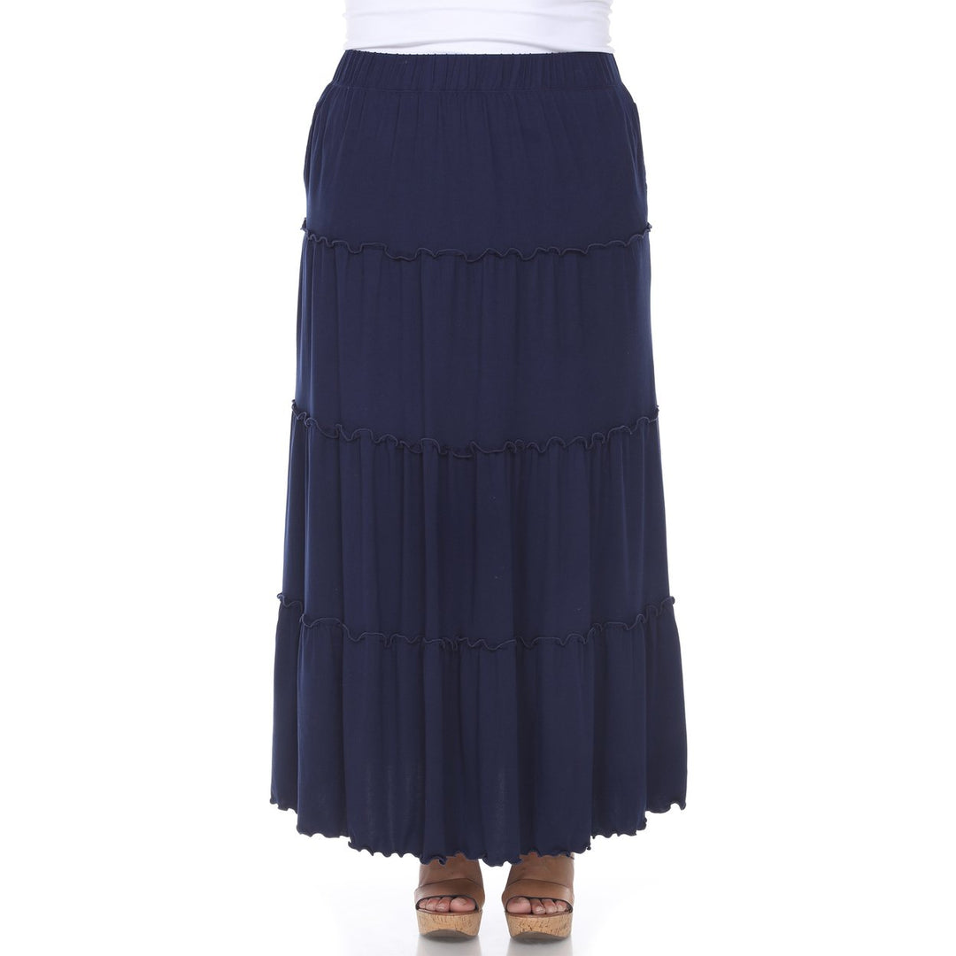 White Mark Plus Size Tiered Maxi Skirt with Pockets A-Line White Stretchy Image 1