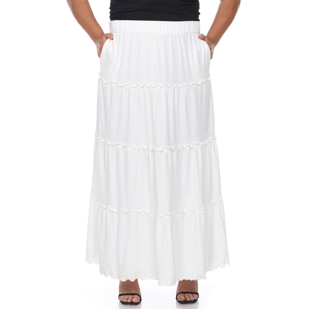 White Mark Plus Size Tiered Maxi Skirt with Pockets A-Line White Stretchy Image 1