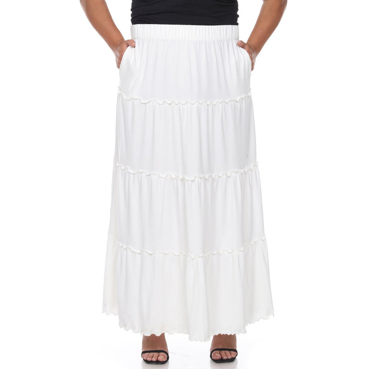 White Mark Plus Size Tiered Maxi Skirt with Pockets A-Line White Stretchy Image 1