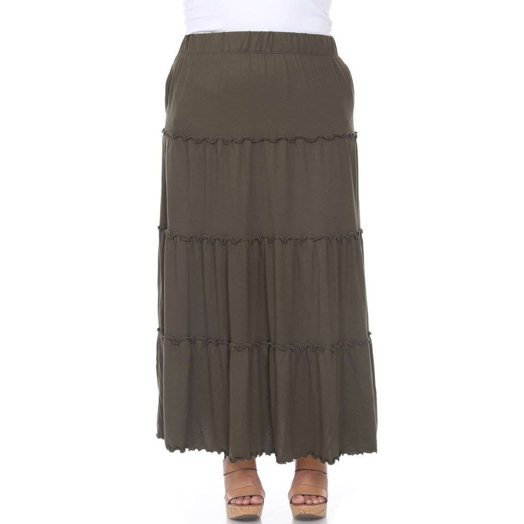 White Mark Plus Size Tiered Maxi Skirt with Pockets A-Line White Stretchy Image 1