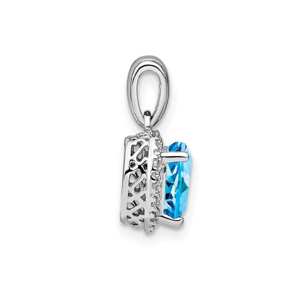 1.40 Carat (ctw) Blue Topaz Heart Pendant Necklace in Sterling Silver with Chain and Accent Diamonds Image 3