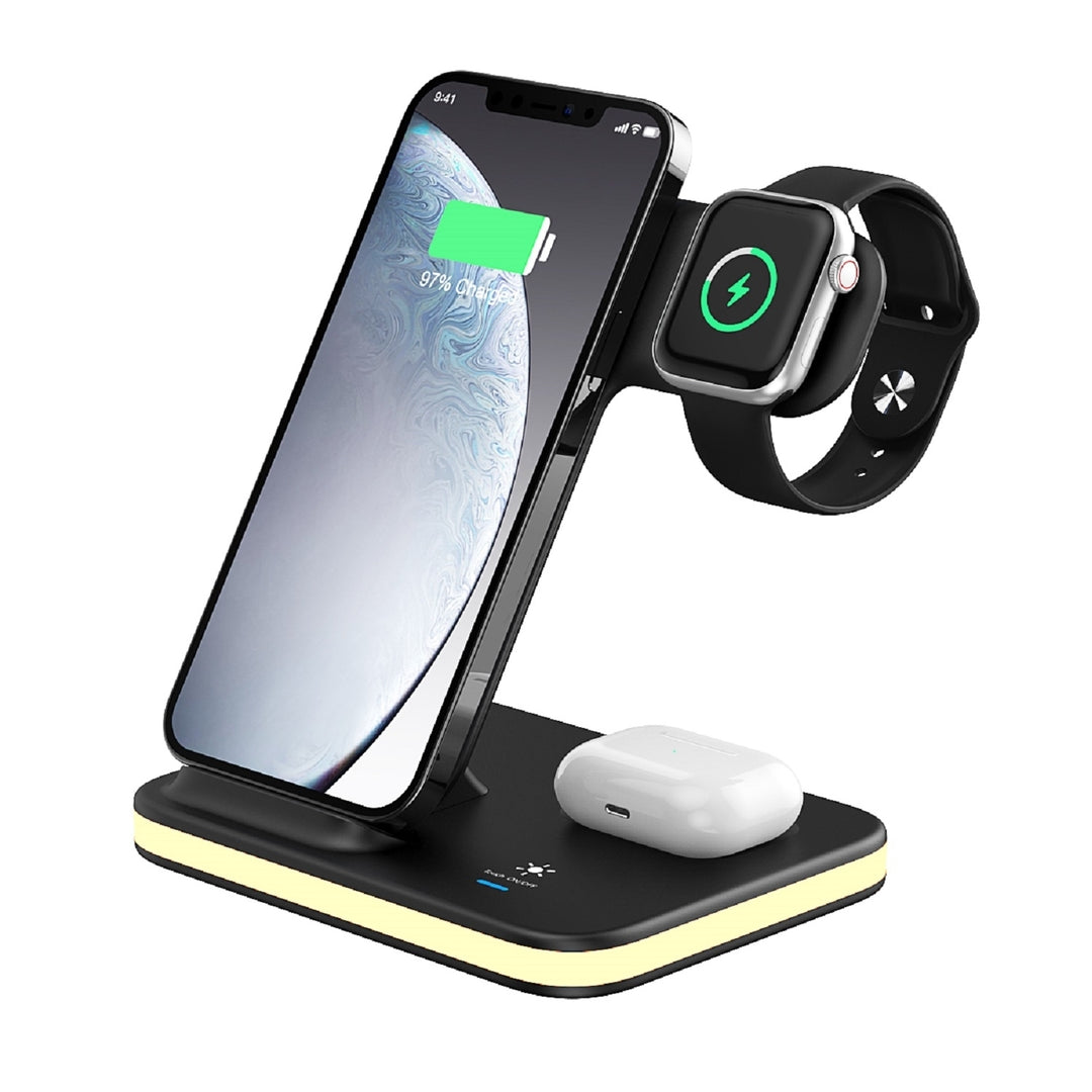 LuminCharge Pro 4-in-1 Wireless Charging Stand Night Light Qi Compatible Black Image 2