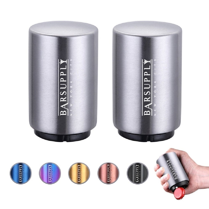 2-Pack Beer Bottle Opener  Push Down and Pop Off Bottle Opener  Automatic Beer Top Popper  Magnetic Cap Catcher Image 3