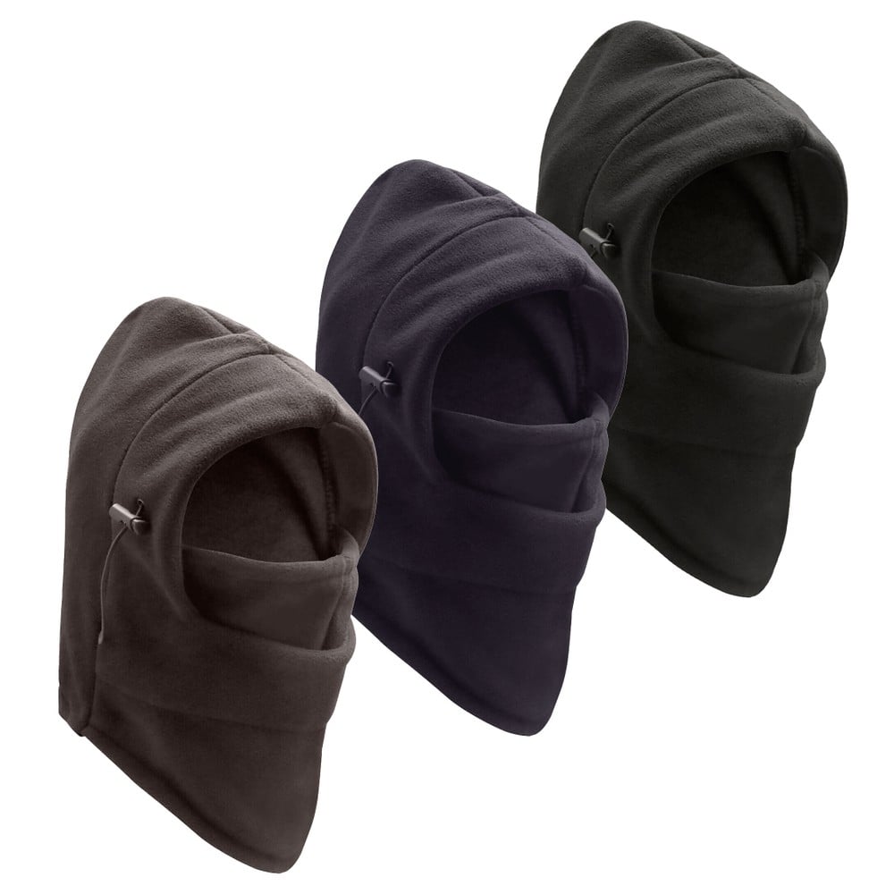 Mens Fleece Lined Windproof Balaclava 3-Pack Thermal Ski Face Mask Black Image 1