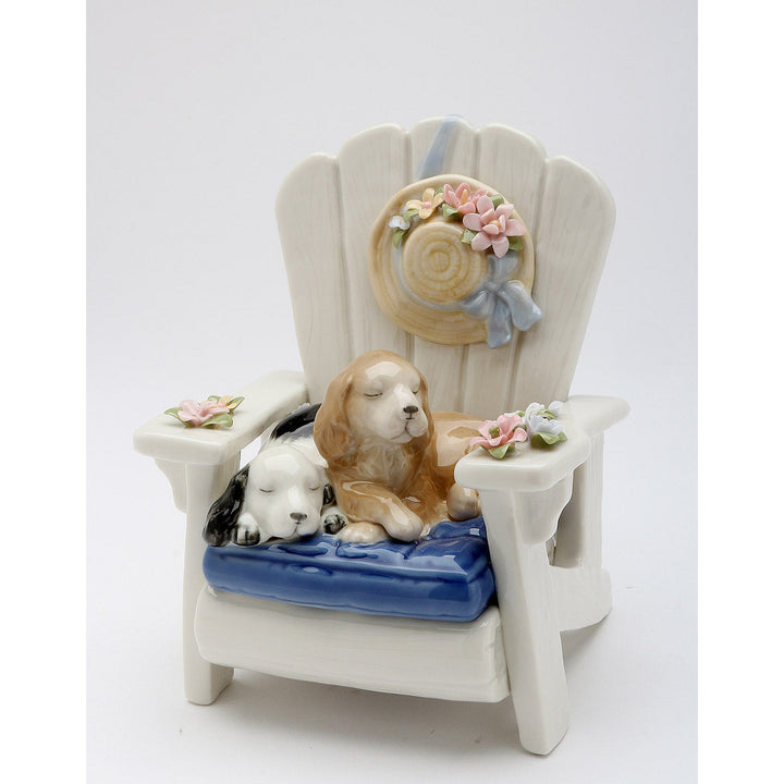 Ceramic Dogs On Garden Chair Music BoxHome DcorKitchen Dcor, Image 3