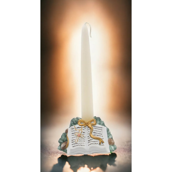 Ceramic Bible Candleholder on Pine 4x2H Baptism Image 1